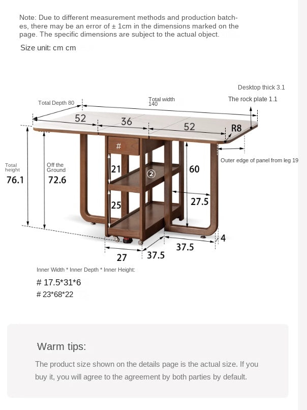 Oak Solid Wood Folding Rock Dining Table