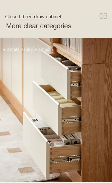 Oak Solid Wood Cream Wind Floor Bookshelves