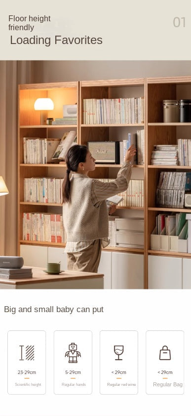 Oak Solid Wood Cream Wind Floor Bookshelves