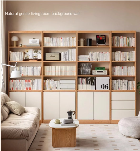 Oak Solid Wood Cream Wind Floor Bookshelves