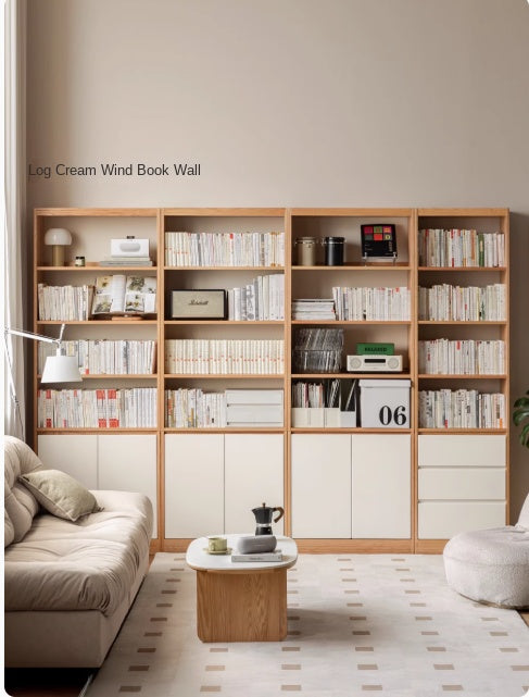 Oak Solid Wood Cream Wind Floor Bookshelves