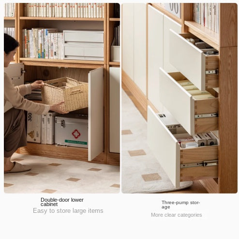 Oak Solid Wood Cream Wind Floor Bookshelves