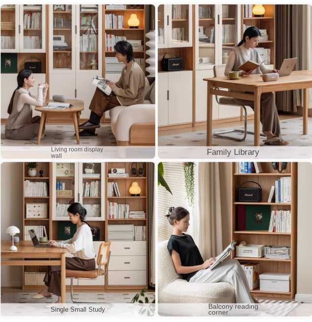 Oak Solid Wood Bookcase Storage Style Floor High