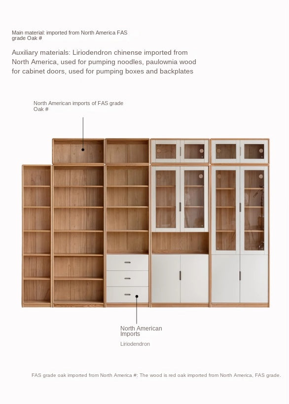 Oak Solid Wood Bookcase Storage Style Floor High