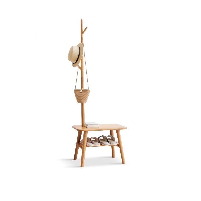 Oak Solid Wood Shoe Stool With Hanger Cabinet