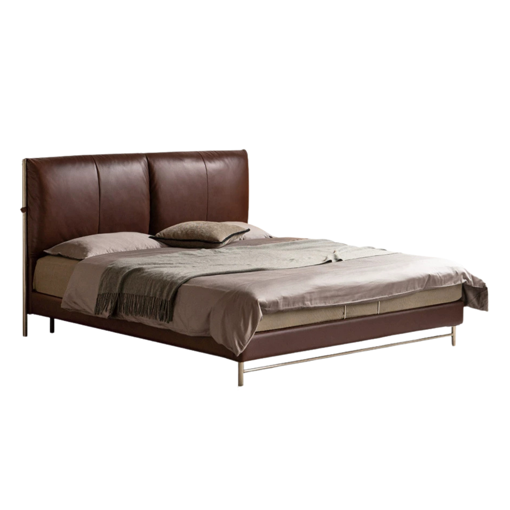 Leather Italian Light Luxury Brown Double Bed