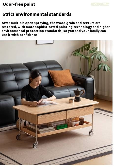 Oak Solid Wood Modern Mobile Coffee Table