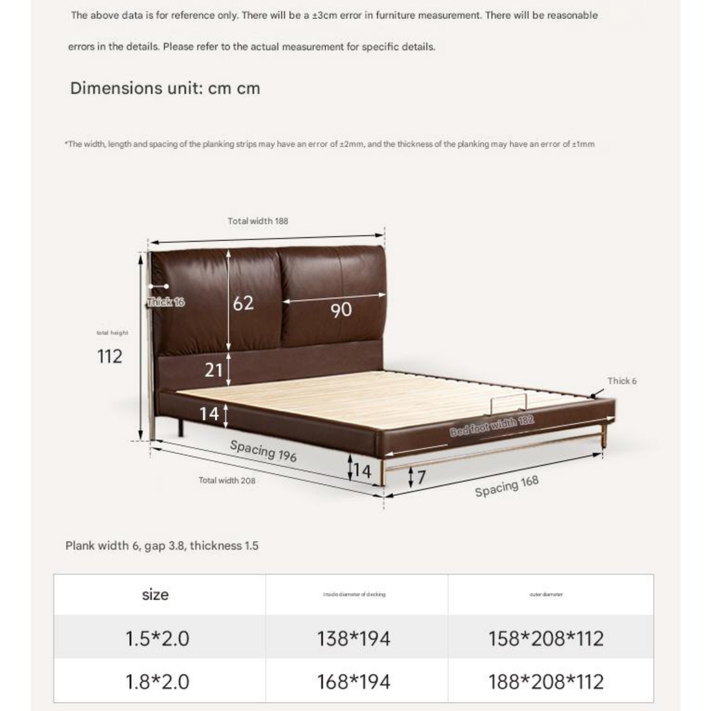 Leather Italian Light Luxury Brown Double Bed