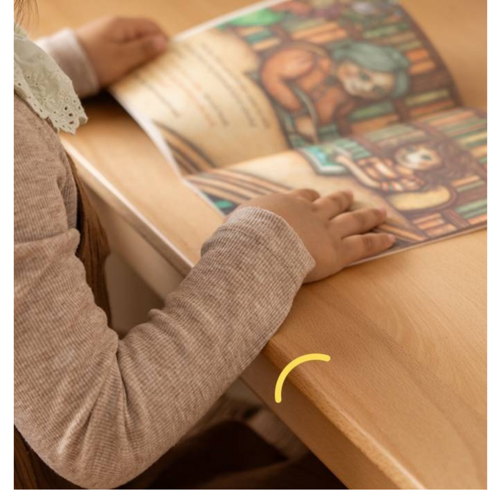 Beech Solid Wood Children's Desk with Pulleys Movable Storage