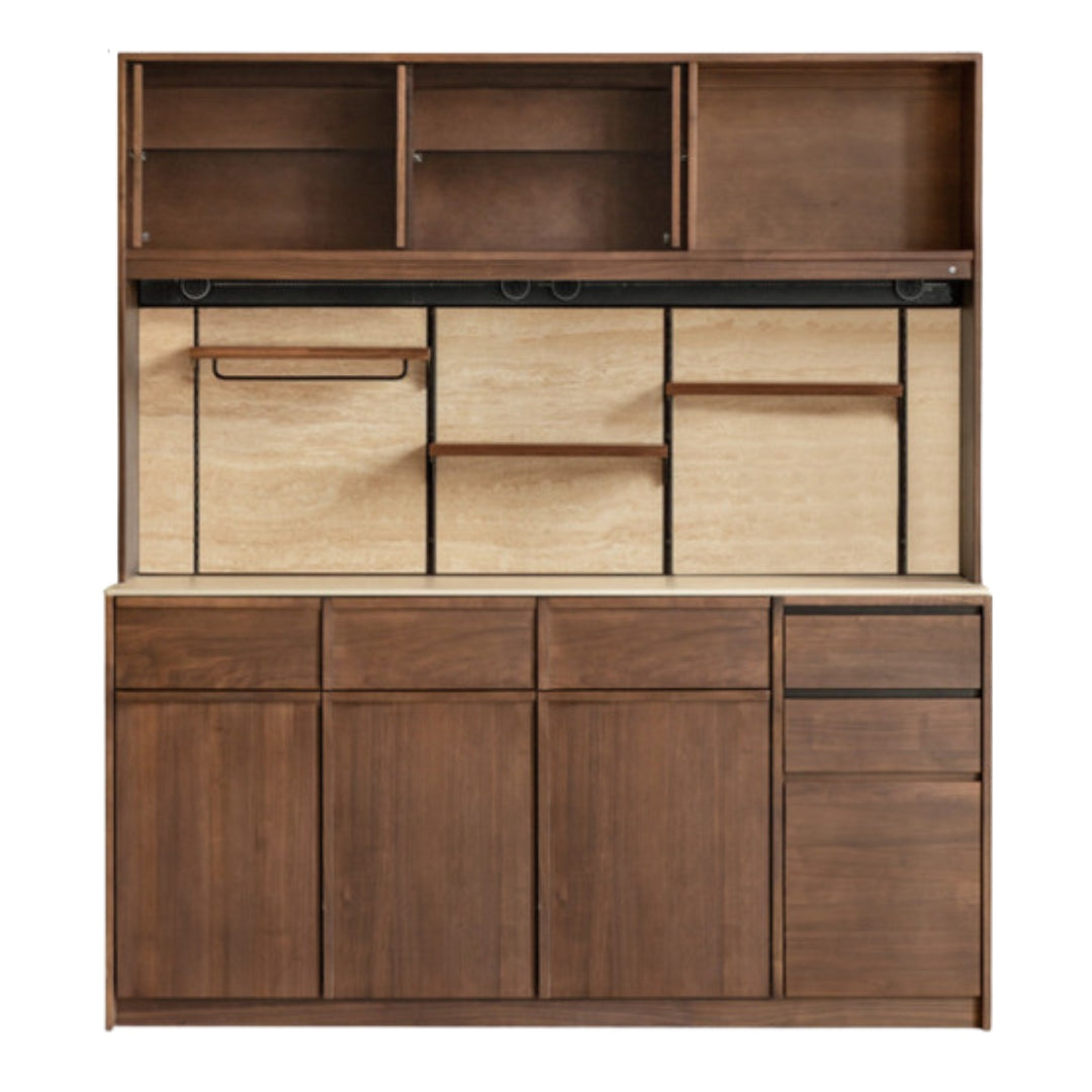 Black Walnut Solid Wood Dining Cabinet Antique Style Rock Board