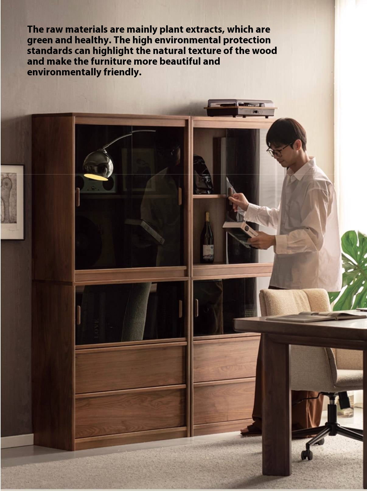 Black Walnut Solid Wood Light Luxury Style Bookcase Combination