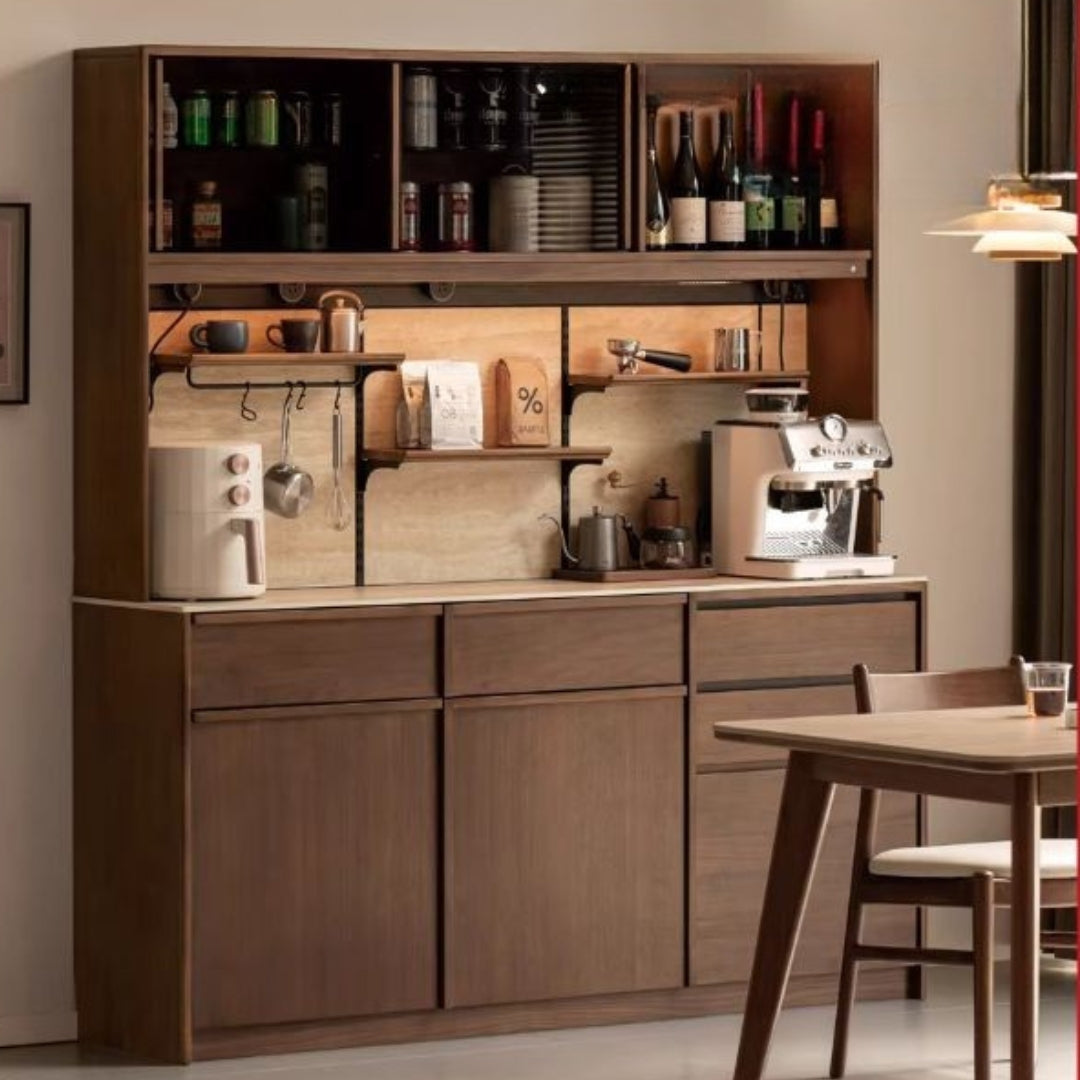 Black Walnut Solid Wood Dining Cabinet Antique Style Rock Board