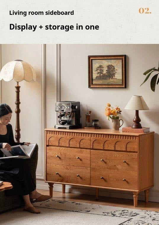 Cherry Solid Wood French Retro Bucket Cabinet