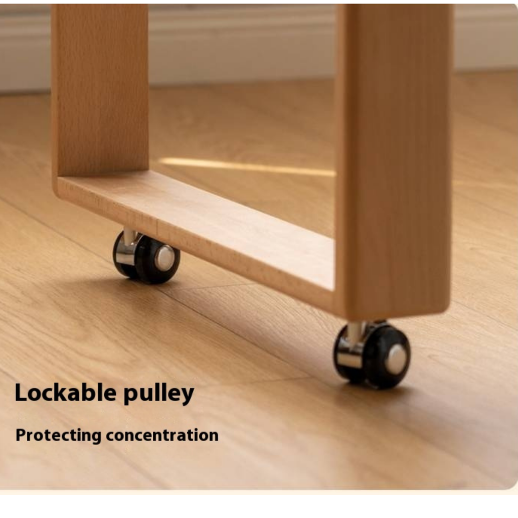 Beech Solid Wood Children's Desk with Pulleys Movable Storage