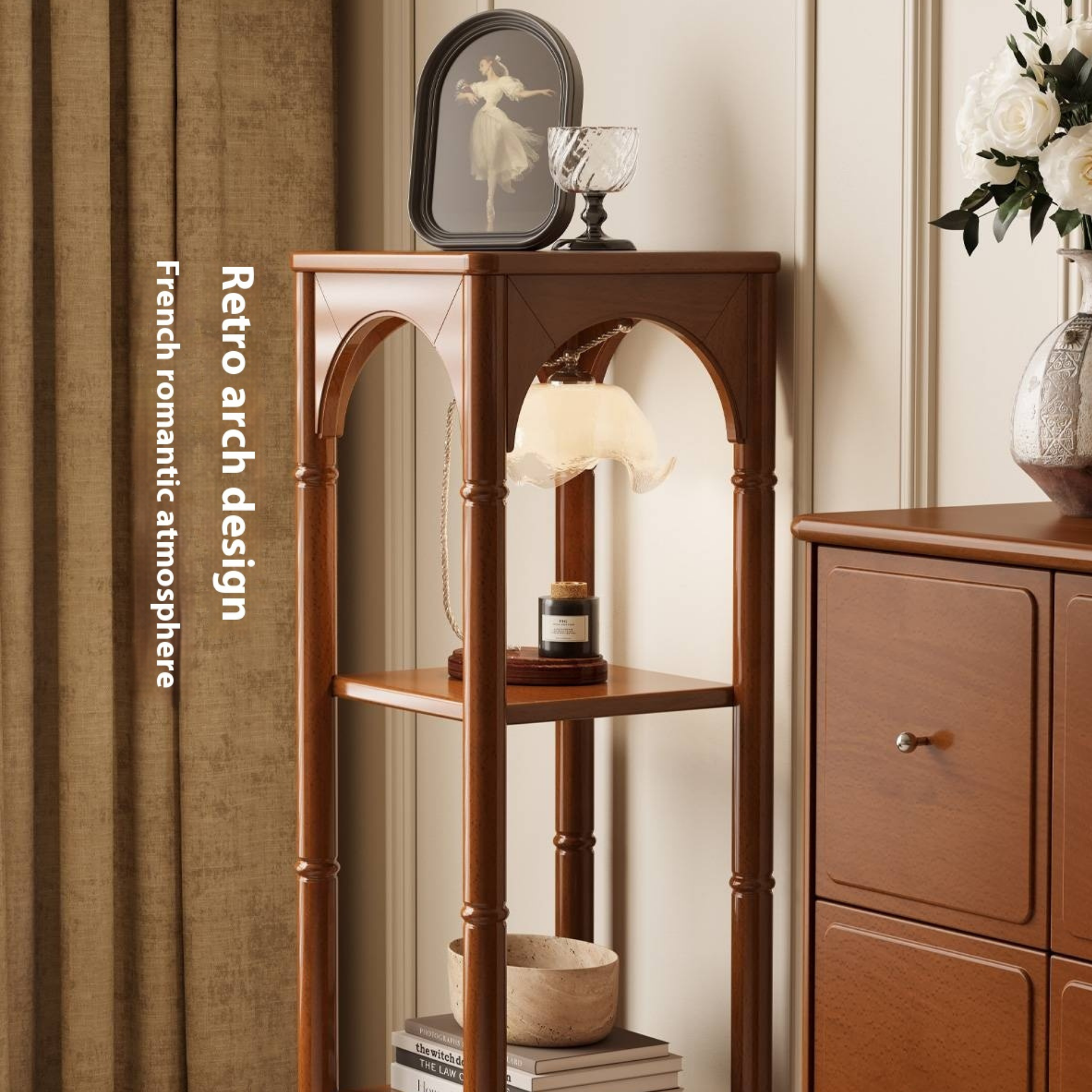 Poplar Solid Wood French Medieval Style Storage Rack