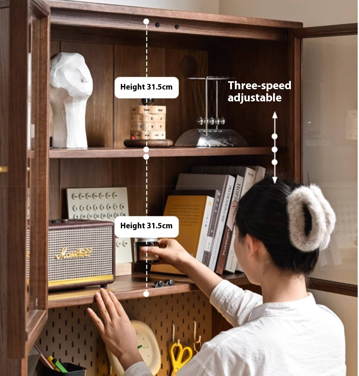 Oak, Black Walnut Solid Wood Office Desk With Integrated Bookshelf