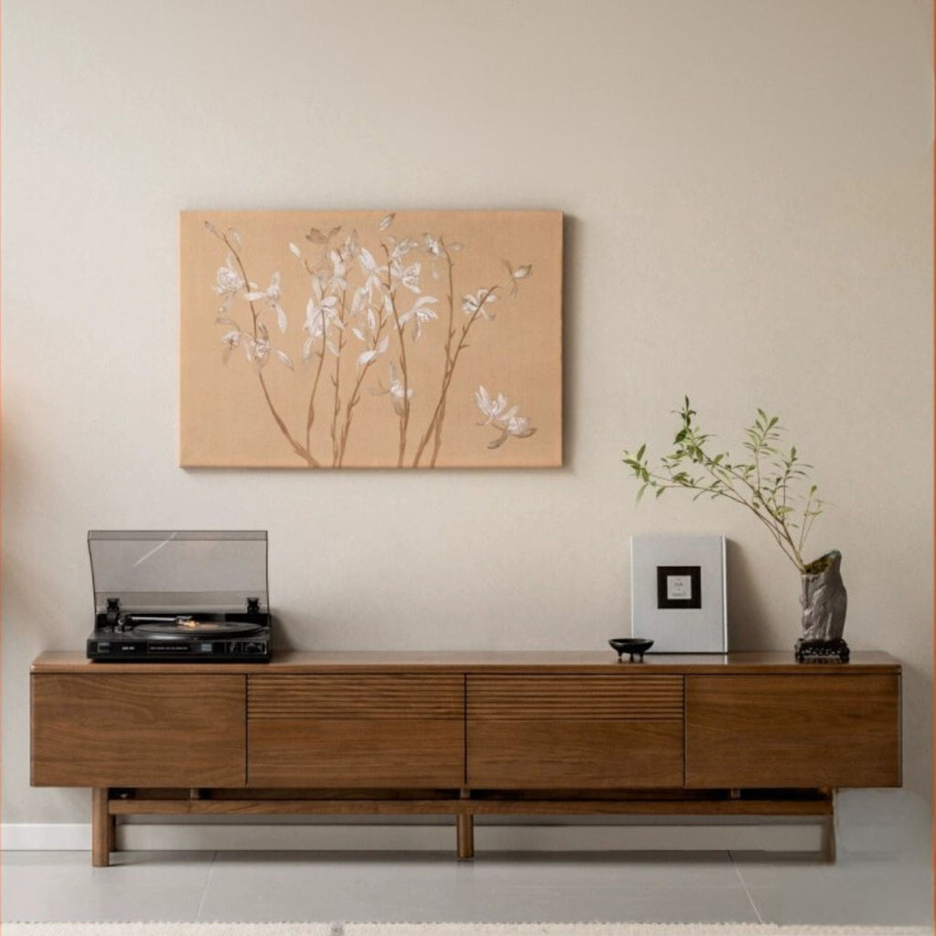 Black Walnut, Oak Solid Wood Floor TV Cabinet.