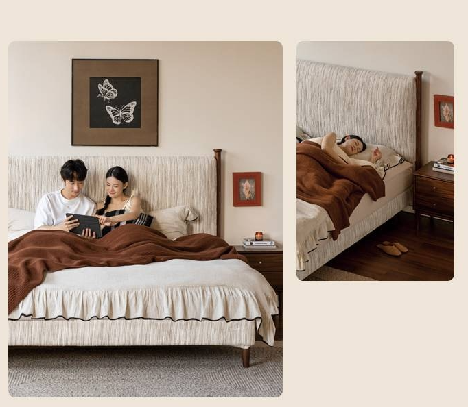 Fabric Chenille Soft Backrest Bed French Retro Style