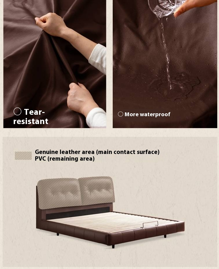 Leather American Retro Bed With Light