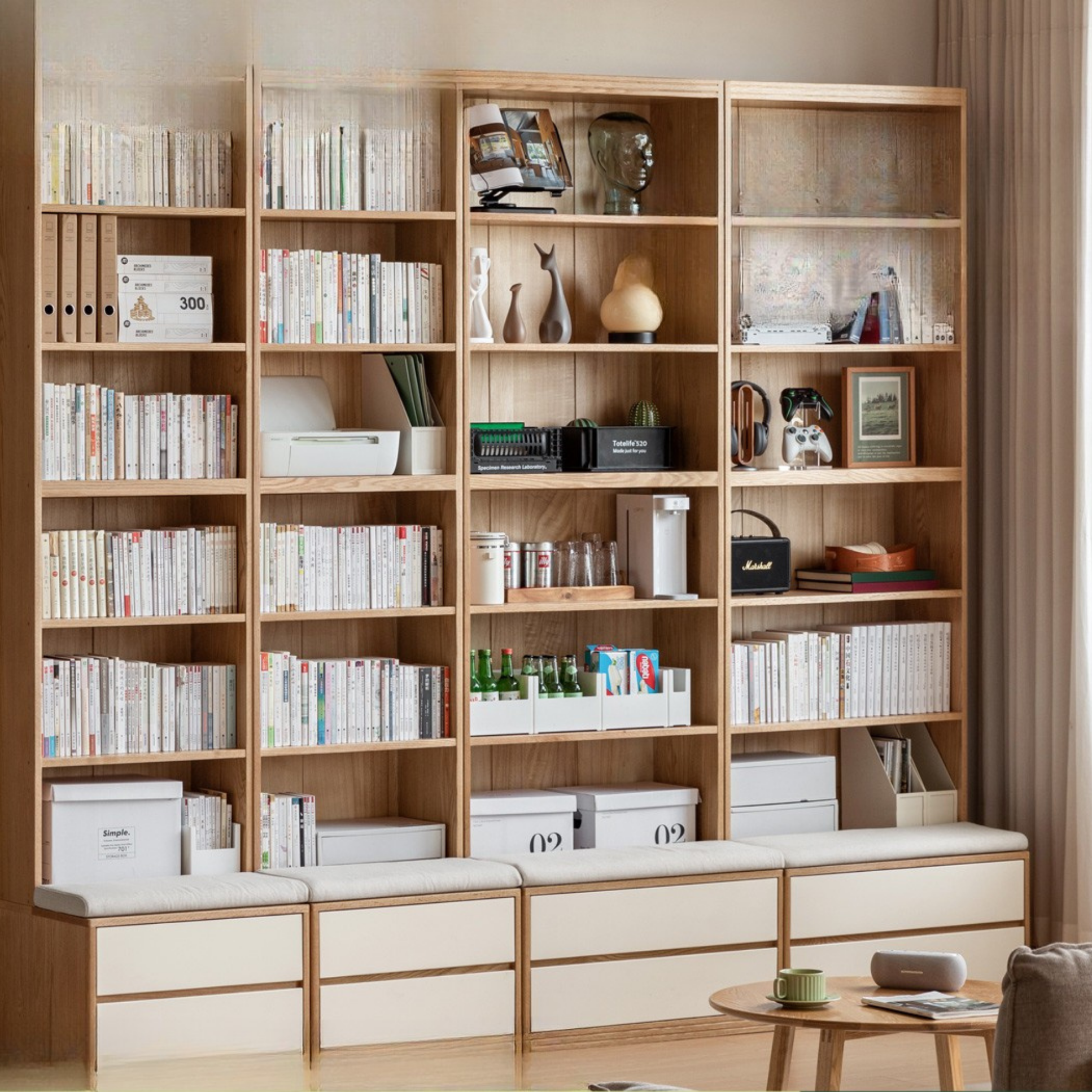 Oak Solid Wood Cream Style Study  Bookcase