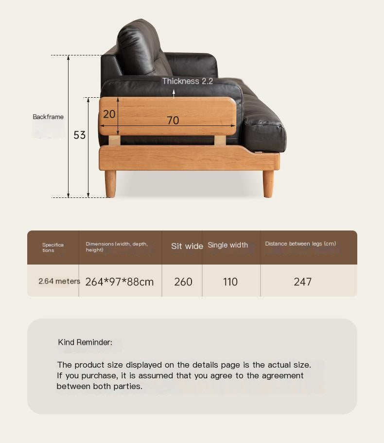 Cherry Solid Wood Modern Leather Sofa