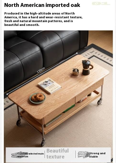 Oak Solid Wood Modern Mobile Coffee Table