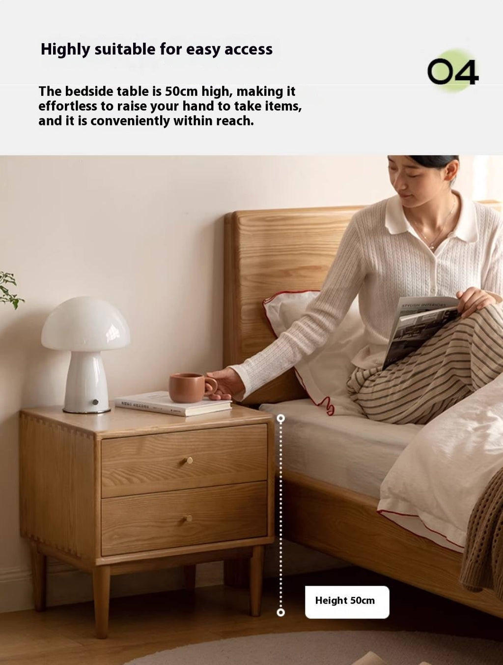 Ash, Cherry Solid Wood Modern Style Nightstand