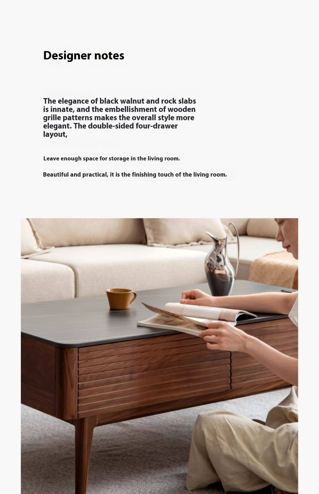 Sandalwood, Black Walnut Solid Wood Rock Plate Tea Table