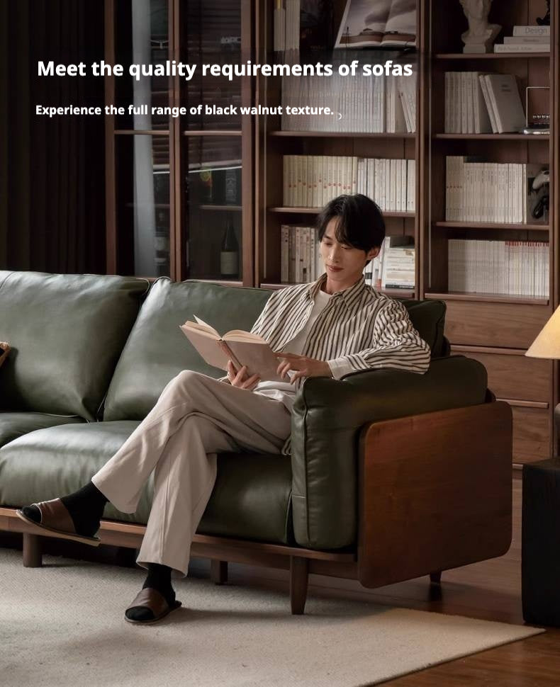 Black Walnut Solid Wood,Solid Sandalwood genuine leather, fabric Sofa