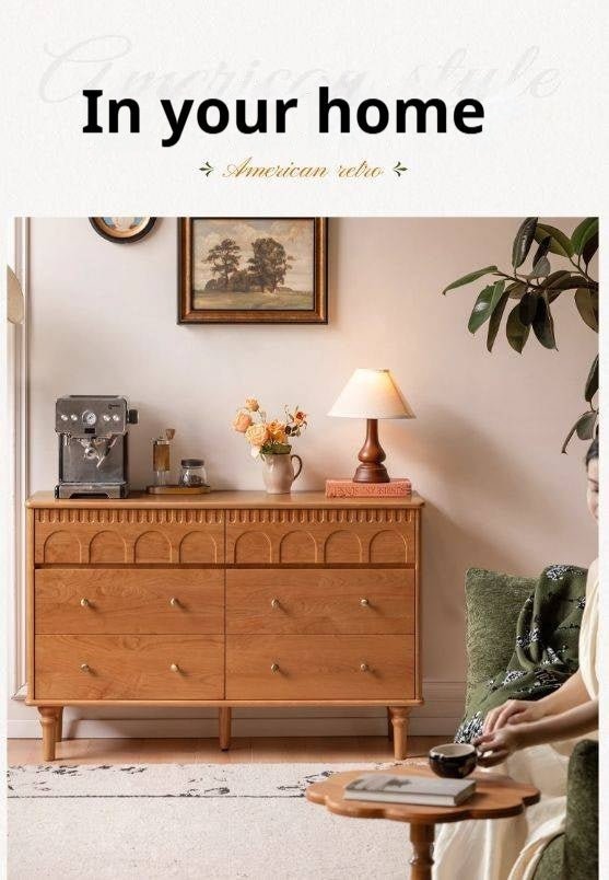 Cherry Solid Wood French Retro Bucket Cabinet