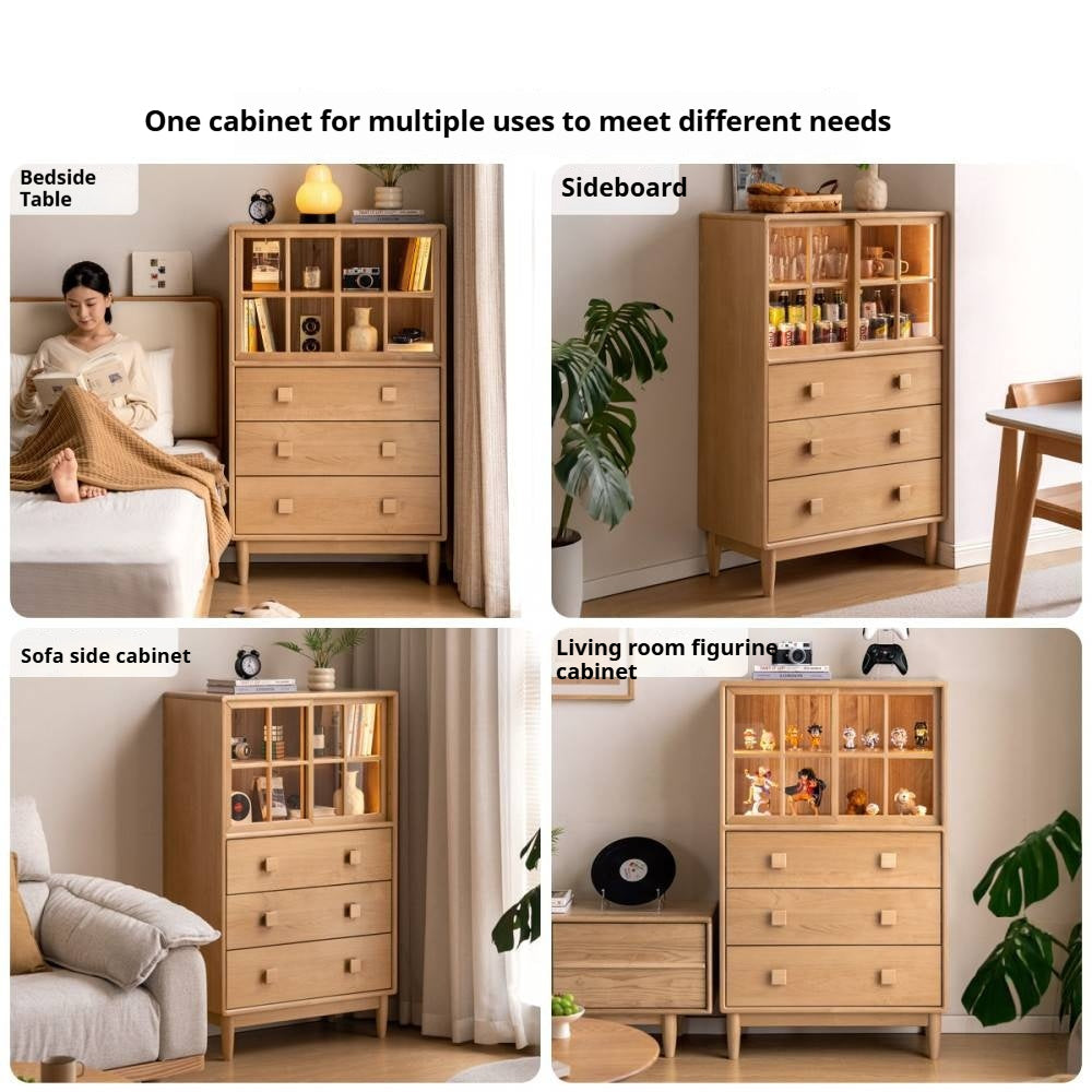 Beech Solid Wood Modern Simple with Light Storage Cabinet