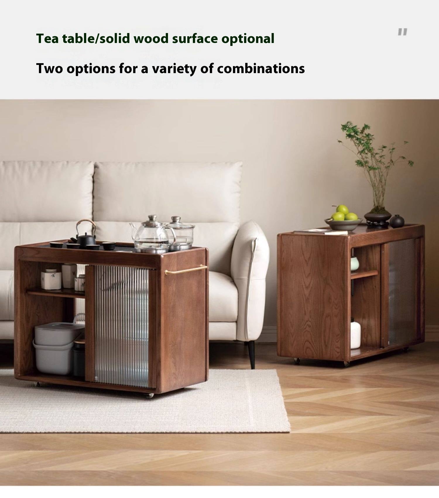 Ash, Oak, Black Walnut Solid Wood Mobile Side Tea Cabinet