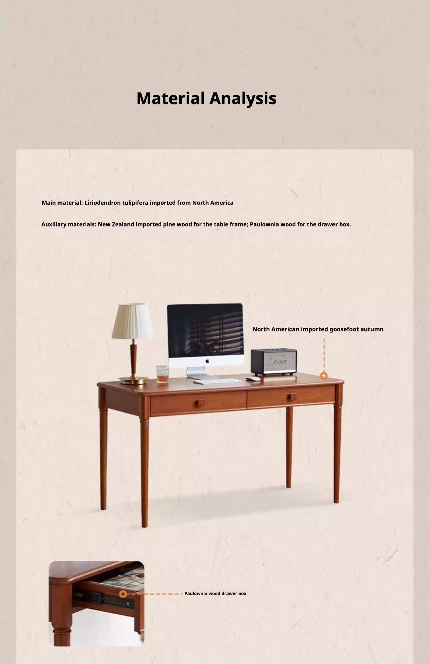 Tulip Tree Solid Wood Medieval Style Desk