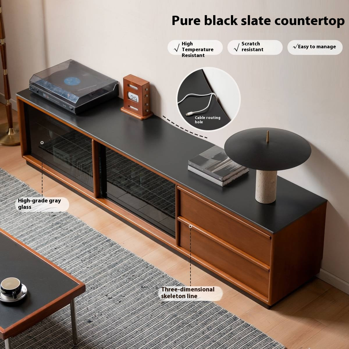 Poplar Solid Wood Medieval Style TV Stand