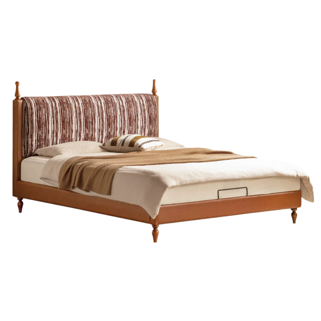 Ash Solid Wood Fabric Retro Edge Detachable Washable Soft Leaning Bed