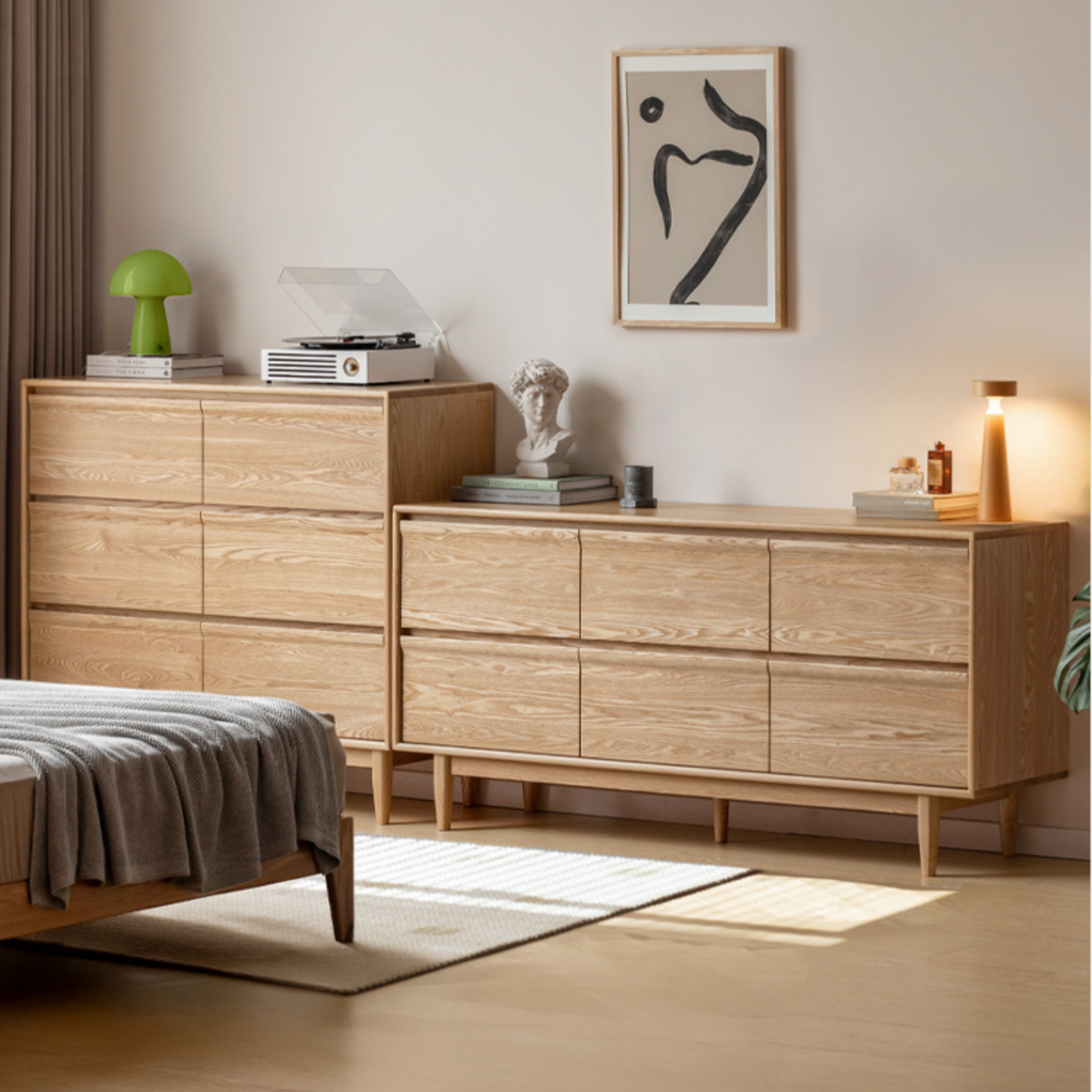 Ash Solid Wood Log Style Six Drawers Cabinet