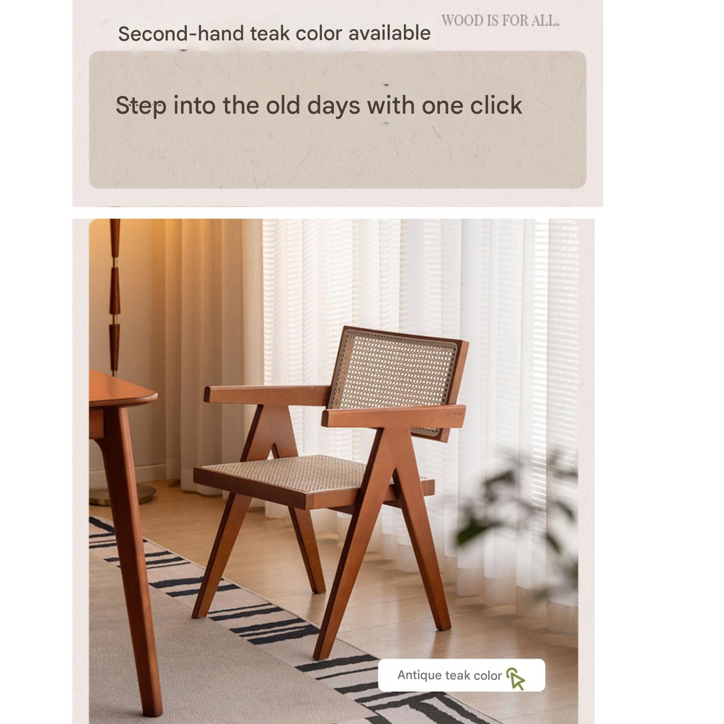 Black Walnut Solid Wood Wabi-Sabi Style Rattan Chair