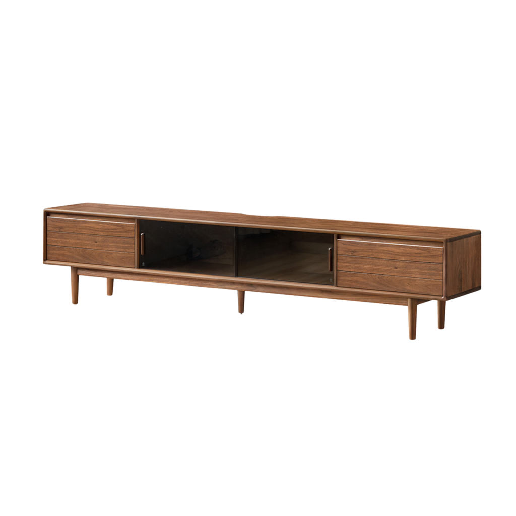 Black Walnut Solid Wood Sliding Doors TV Cabinet