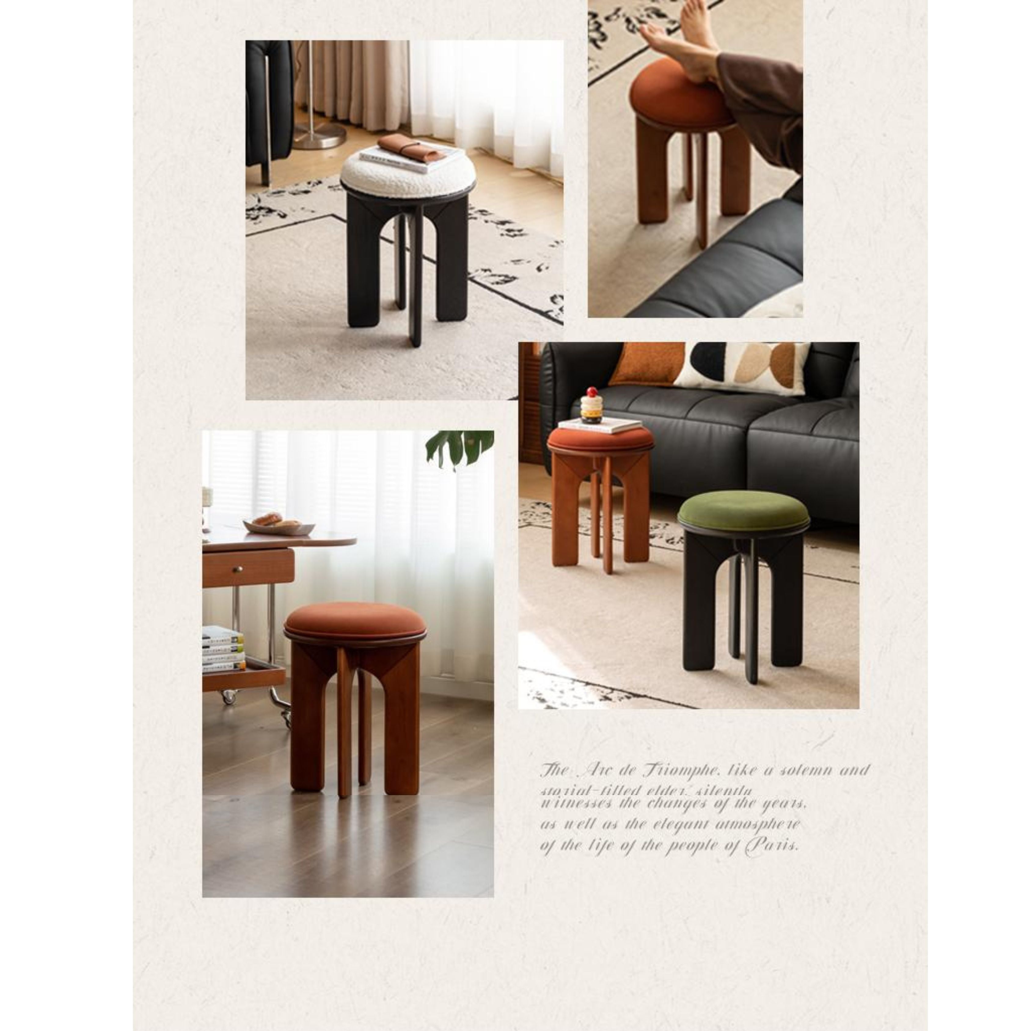 Oak, Beech Solid Wood, Solid RubberWood French Retro Round Stool