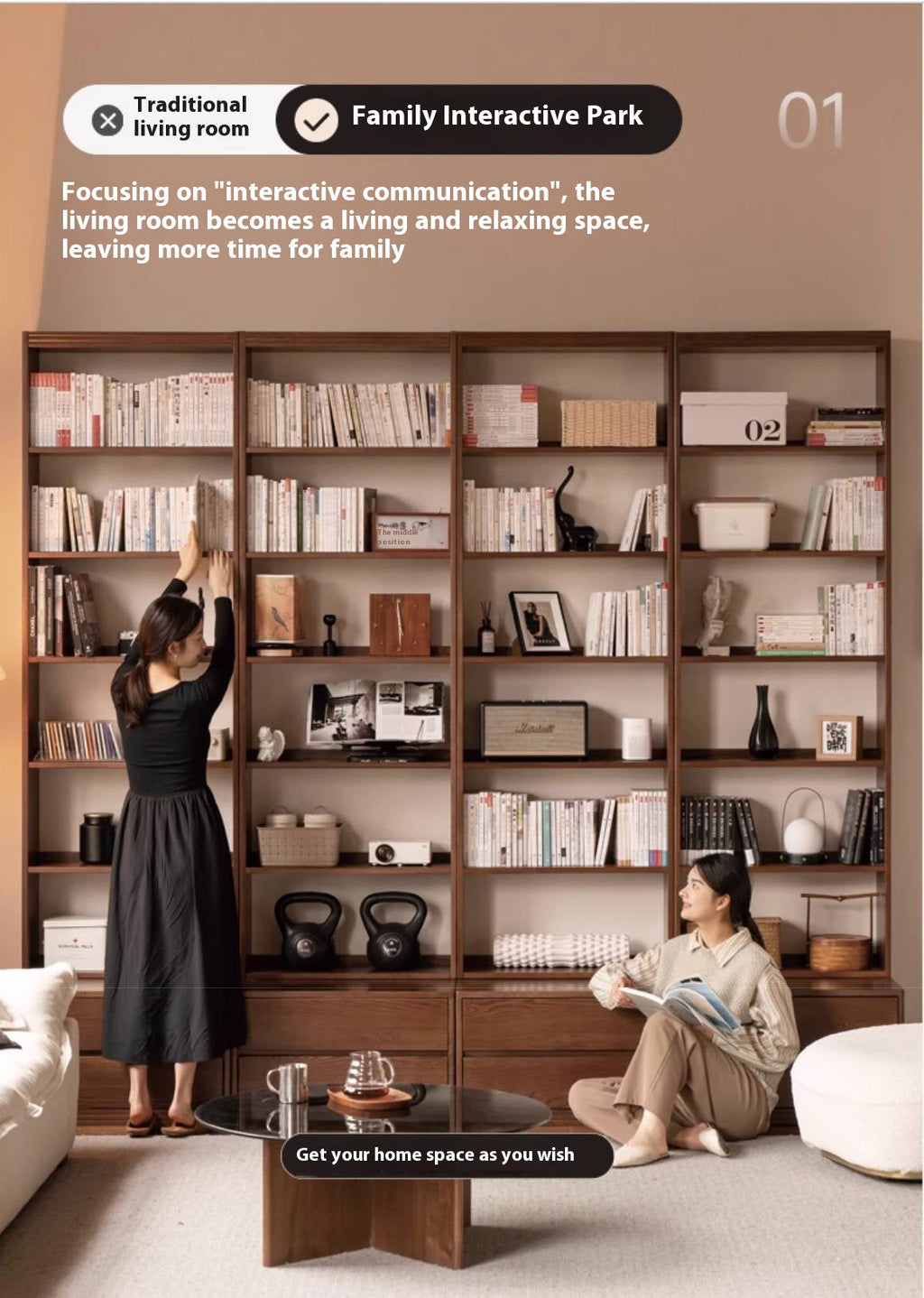 Oak Solid Wood Modern Minimalist Style Bookcase And Storage