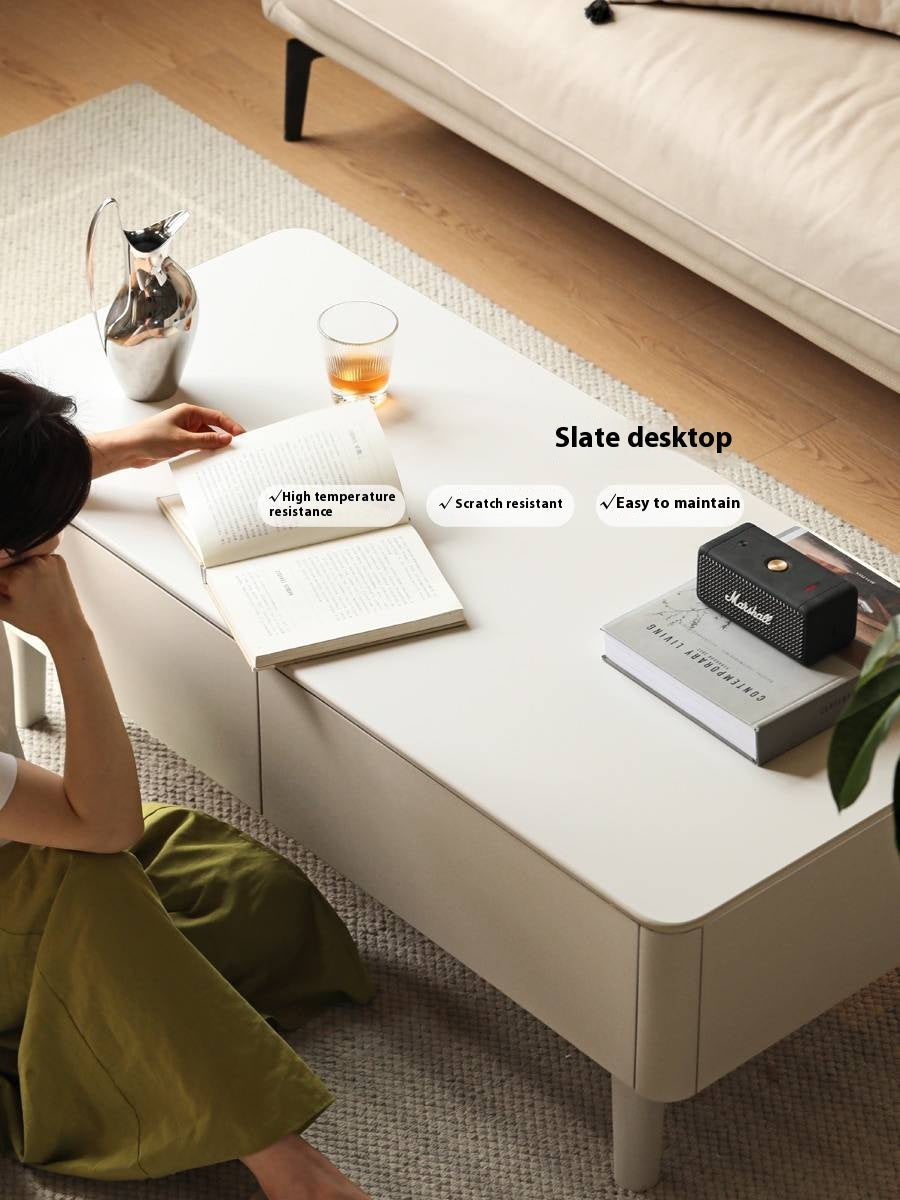 Poplar Solid Wood Light Luxury Style Rock Plate Coffee Table