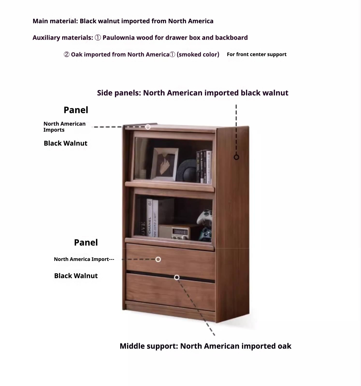 Black Walnut Solid Wood Modern Style Side Cabinet