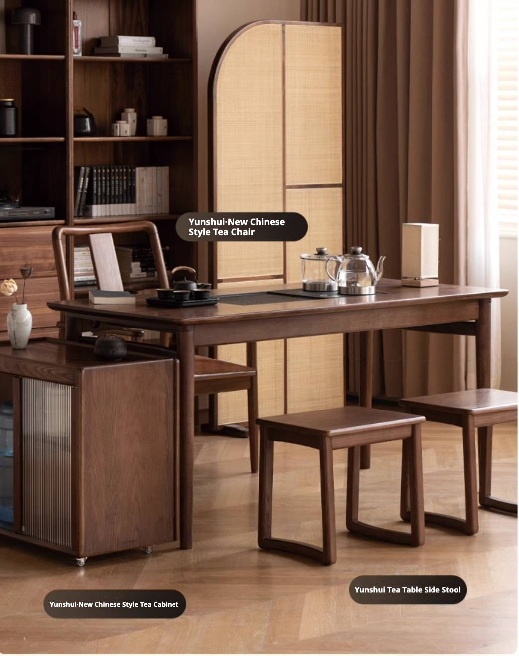 Ash Solid Wood Tea Table With Tea Tray