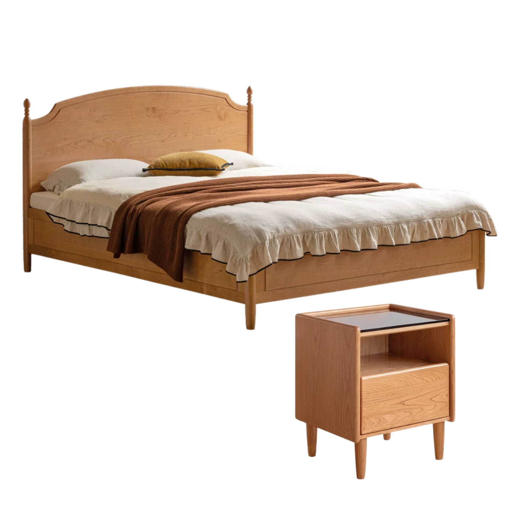 Cherry solid wood French retro storage bed
