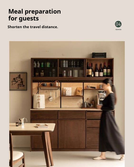 Black Walnut Solid Wood Dining Cabinet Antique Style Rock Board