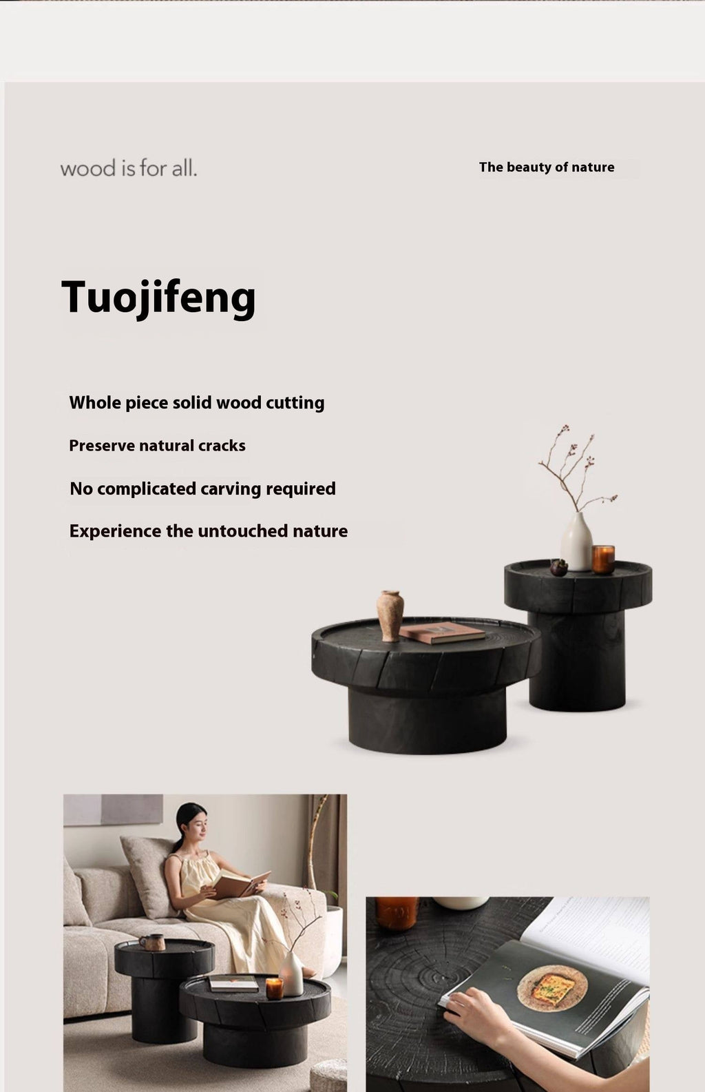 Pine Solid Wood Wabi-Sabi Style Coffee Table