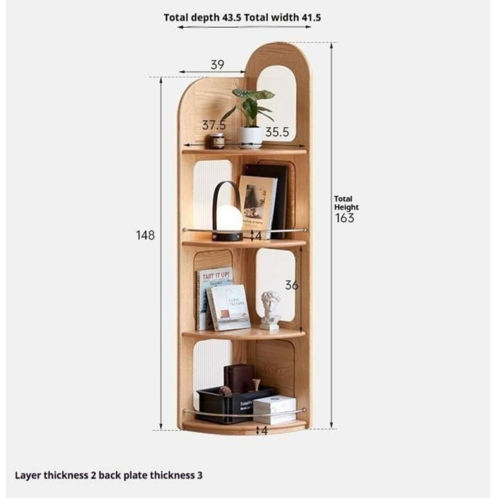 Oak Solid Wood Bookshelf Household Corner  Storage Rack