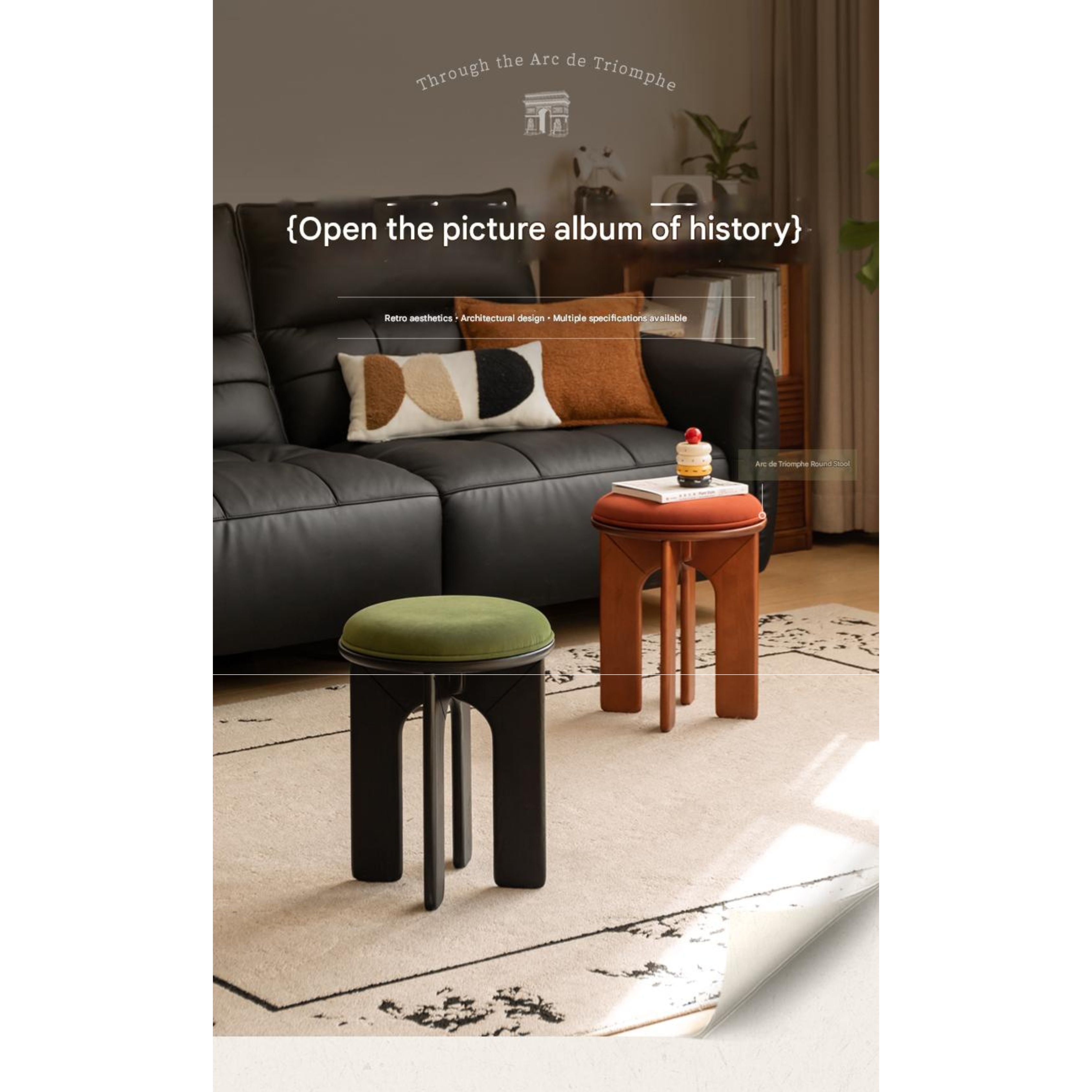 Oak, Beech Solid Wood, Solid RubberWood French Retro Round Stool