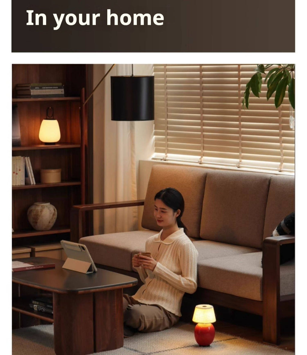 Walnut Solid Wood Three Seat Fabric Sofa