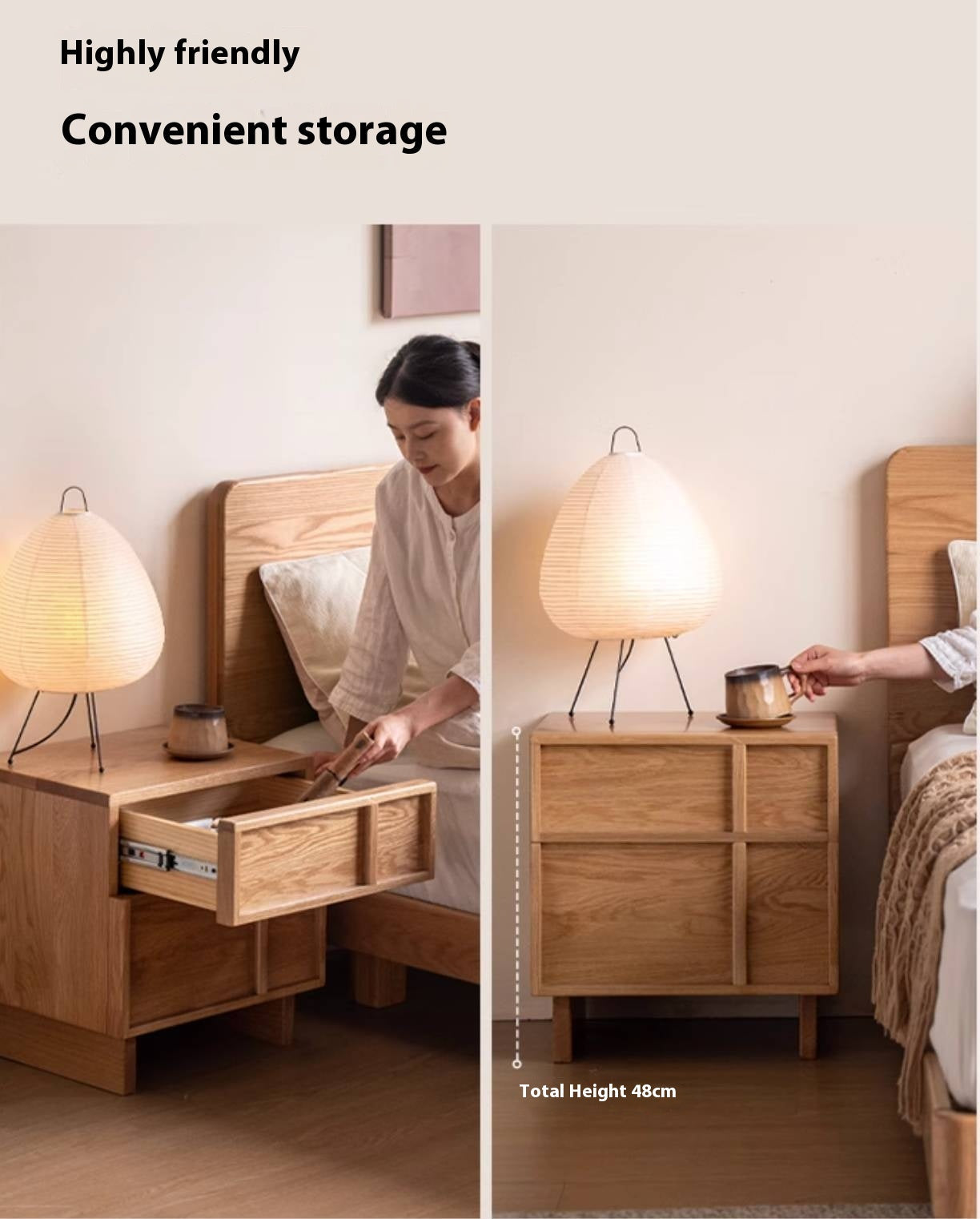 Red Oak, White Oak Solid Wood Two-drawer Nightstand